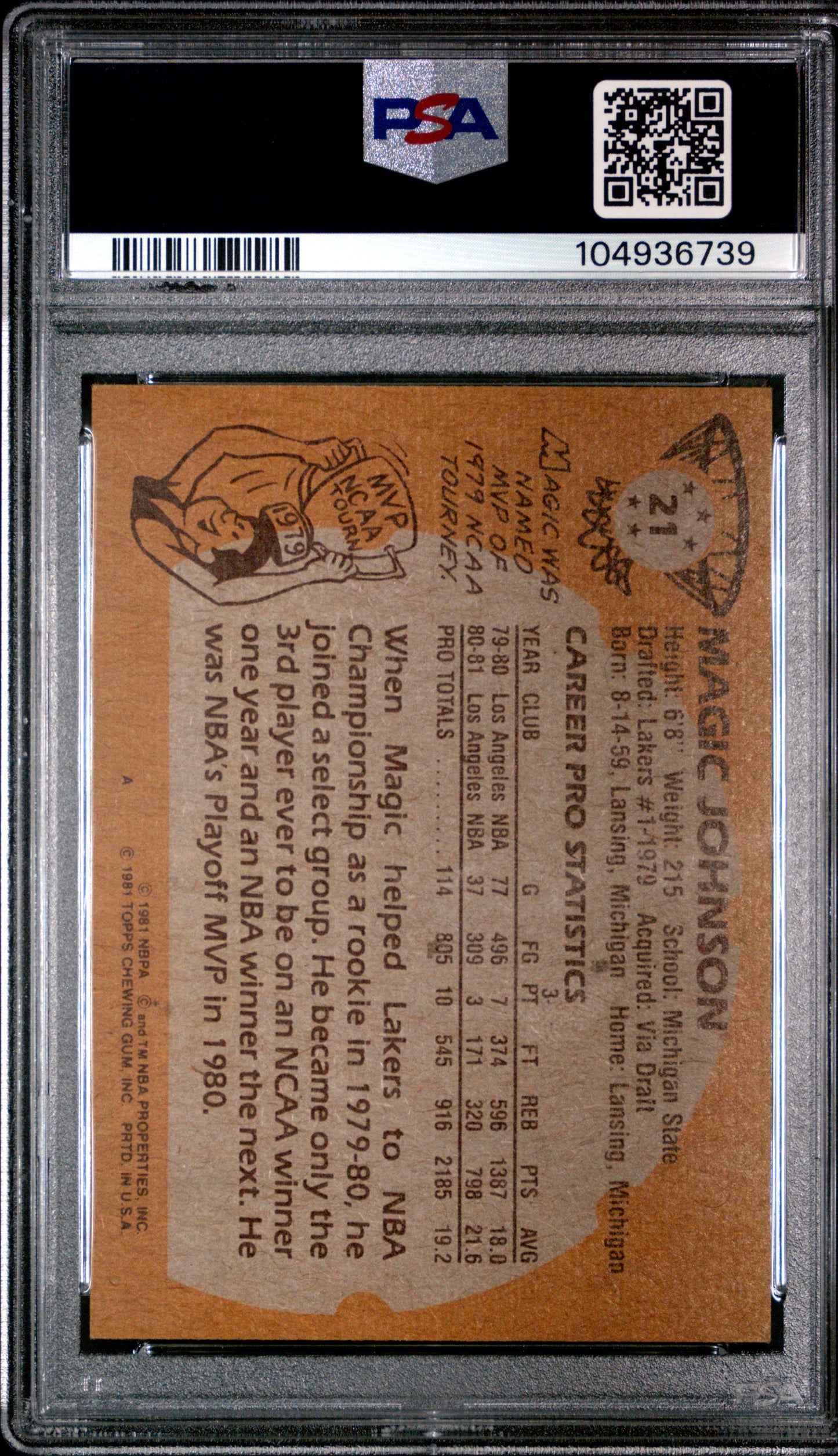 1981 Topps #21 Magic Johnson PSA 7 Rookie