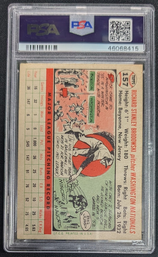 1956 Topps #157 Dick Brodowski RARE White Back PSA 4
