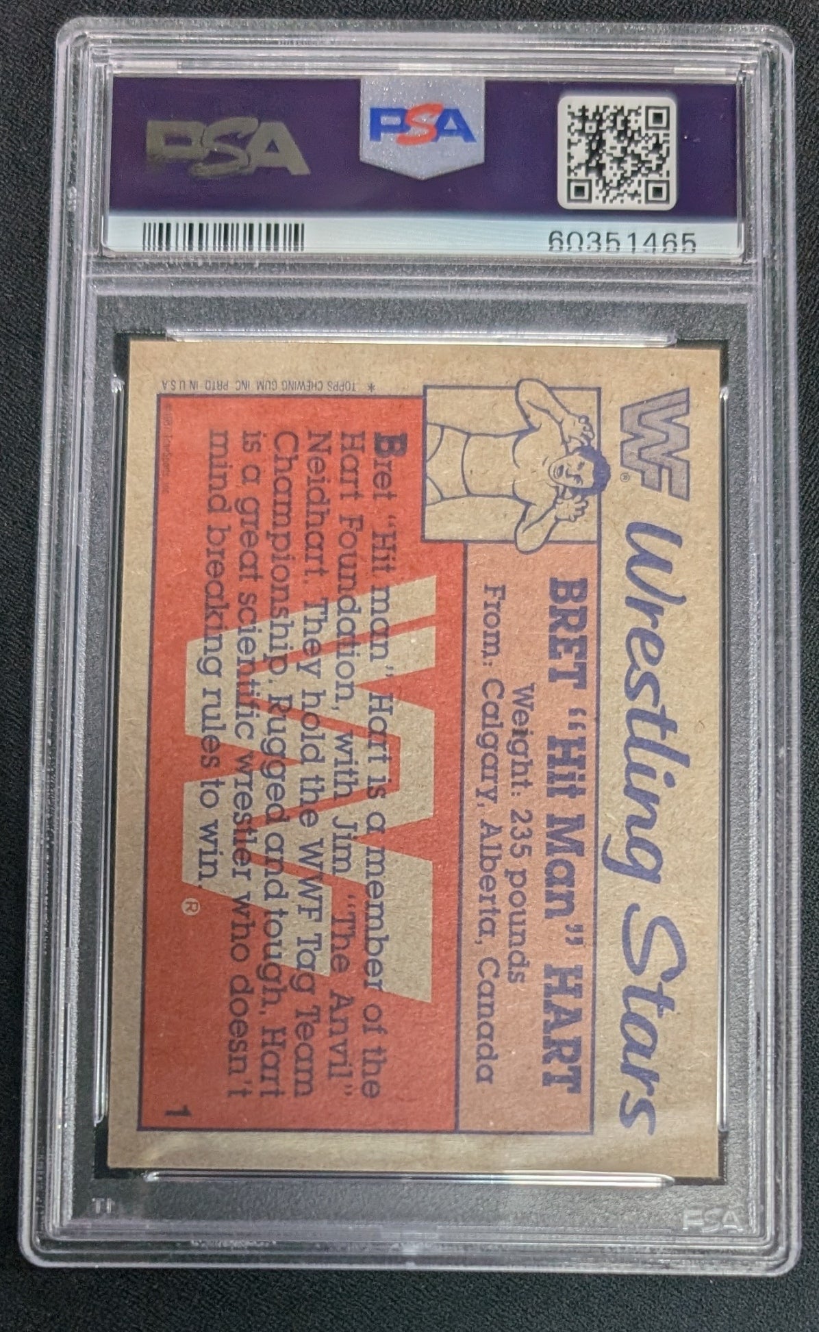 1987 Topps Wwf #1 Bret "Hit Man" Hart Rookie PSA 6