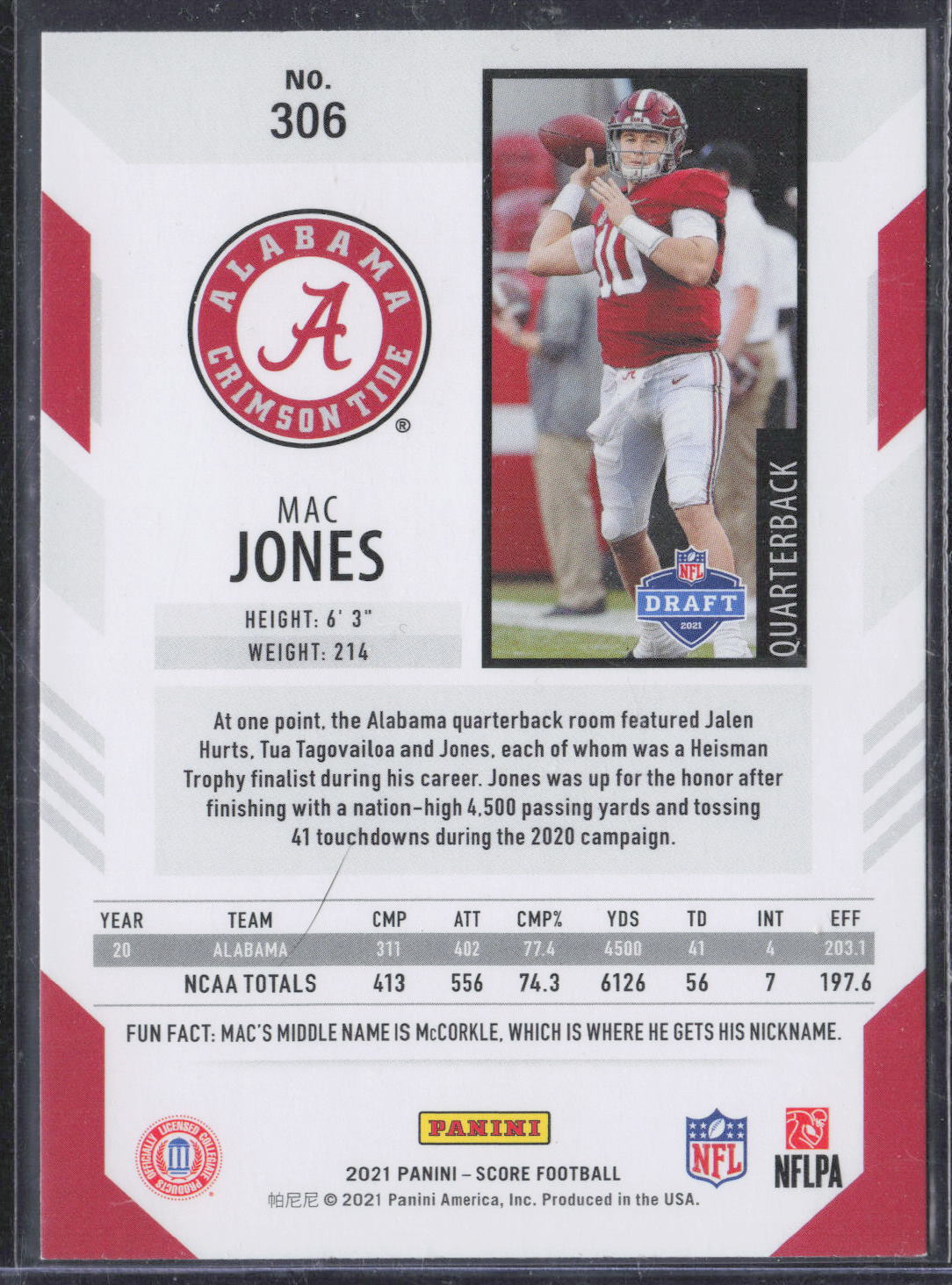 2021 Score #306 Mac Jones Rookie