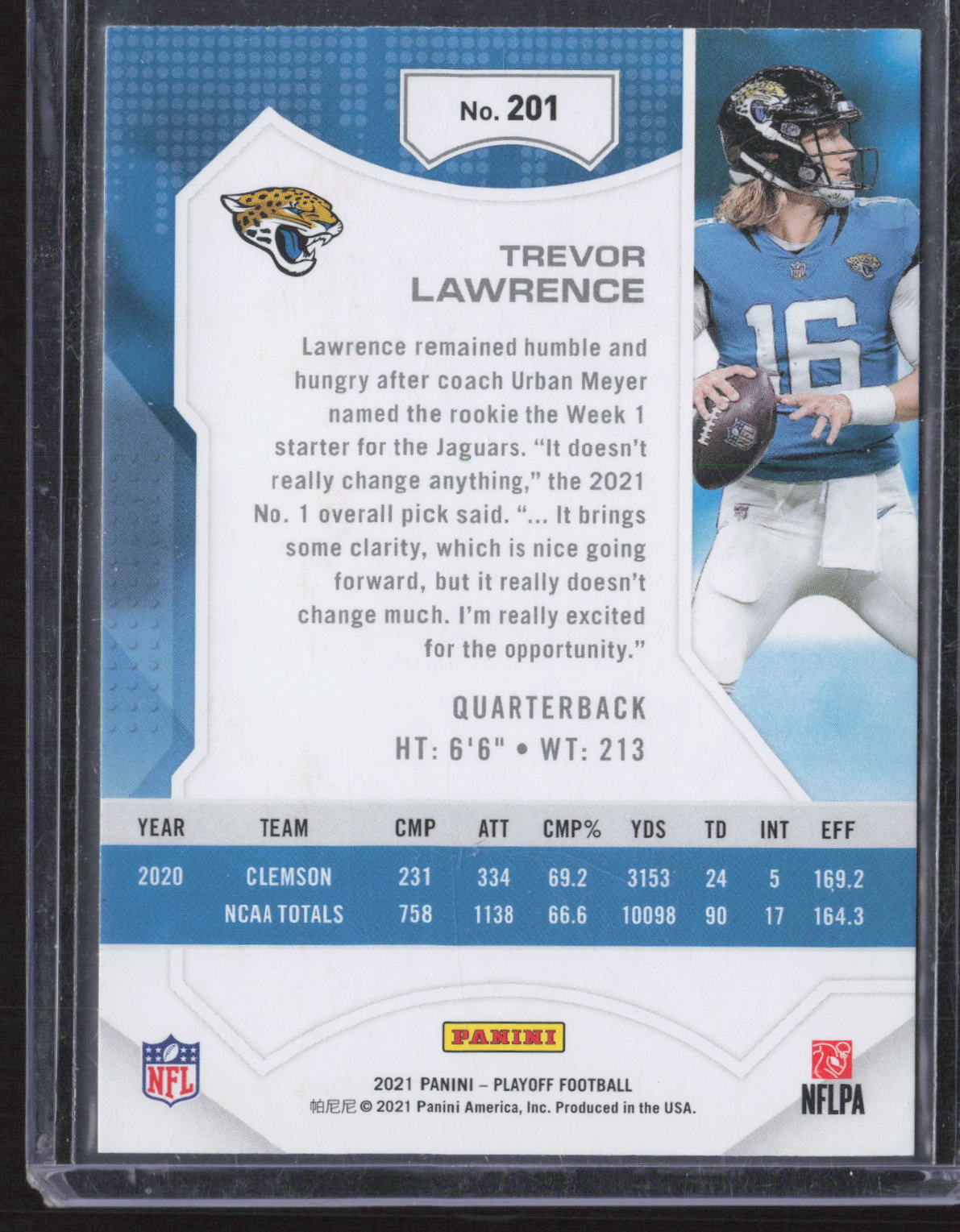2021 Panini Playoff #201 Trevor Lawrence Rookie