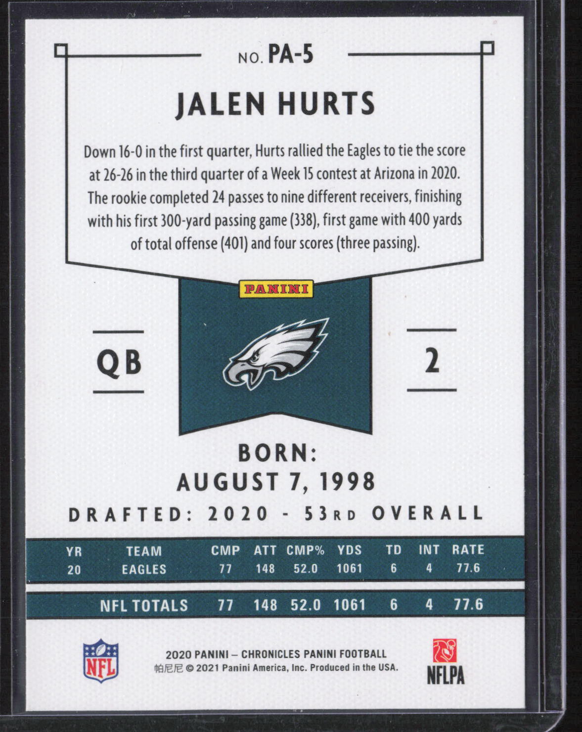 2020 Panini Chronicles #PA-5 Jalen Hurts