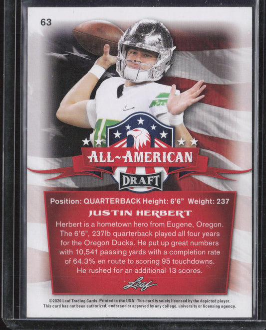 2020 Leaf Draft #63 Justin Herbert Red