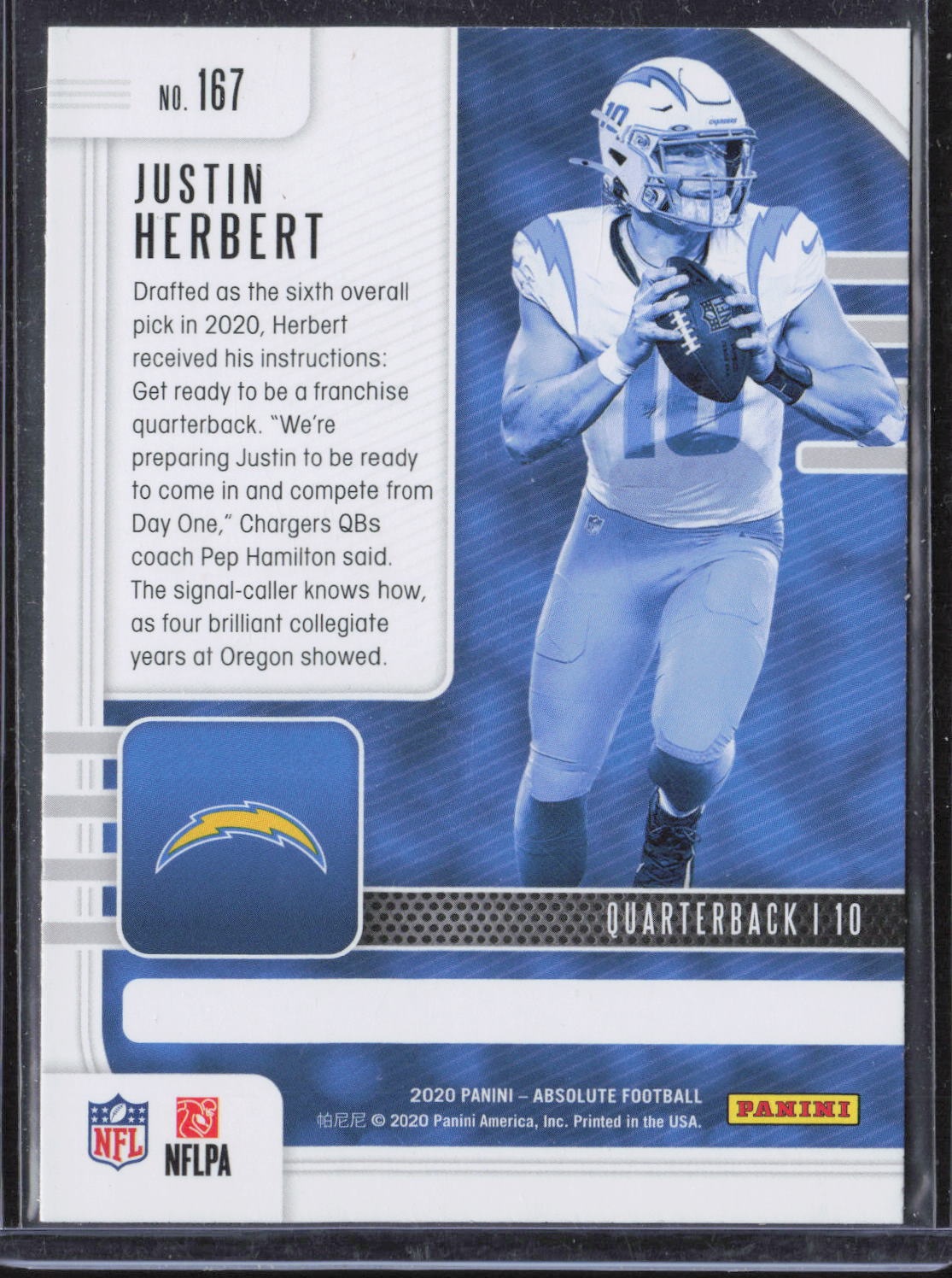 2020 Panini Absolute #167 Justin Herbert Rookie