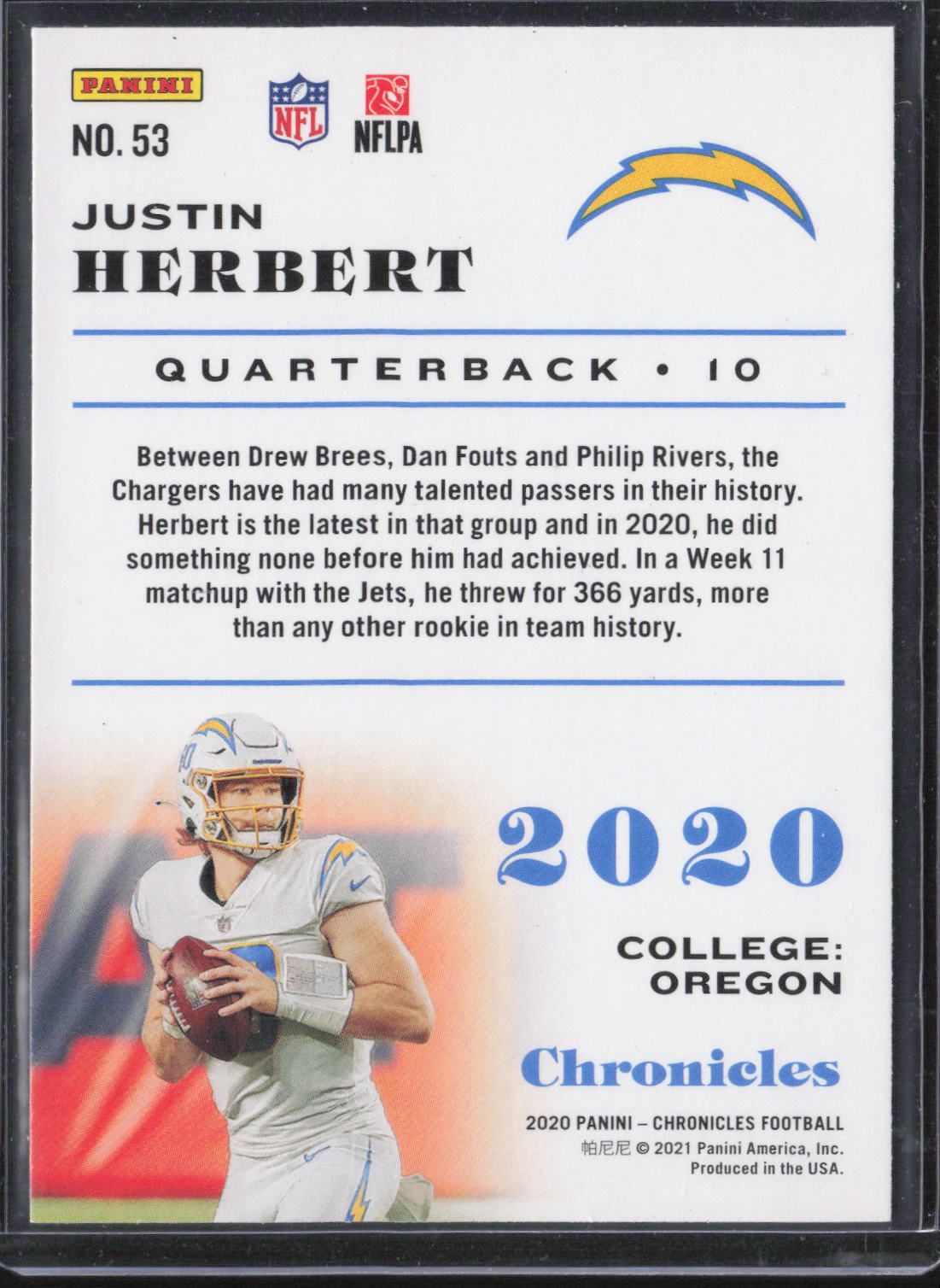2020 Panini Chronicles #53 Justin Herbert Rookie