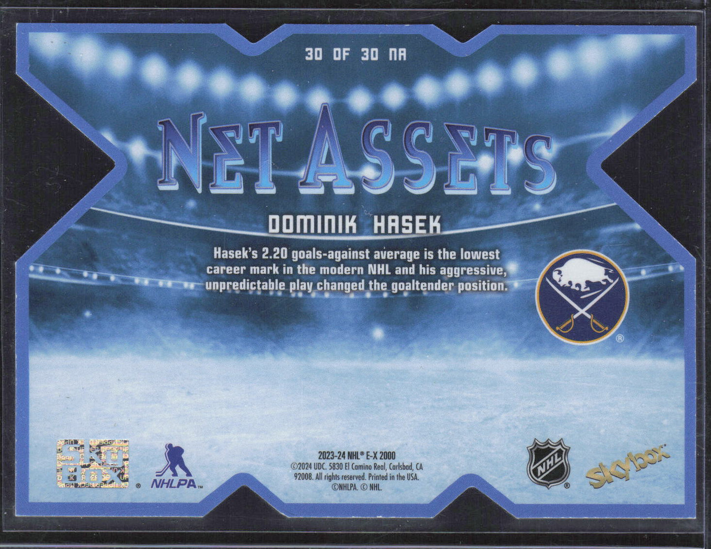 2023-24 SkyBox E-X 2000 #30 OF 30 NA Dominik Hasek Net Assets