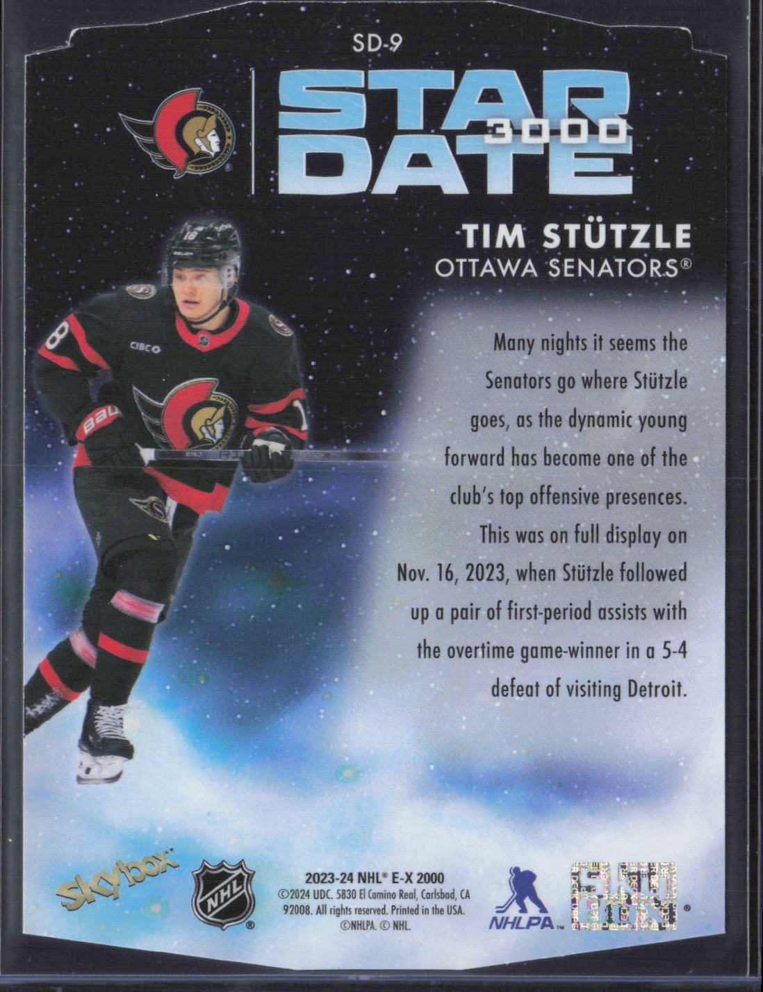 2023-24 SkyBox E-X 2000 #SD-9 Tim Stutzle Star Date 3000
