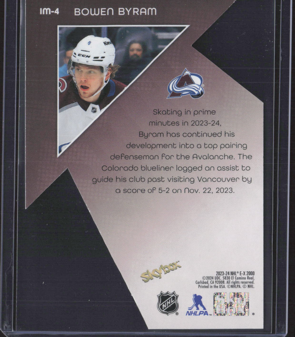 2023-24 SkyBox E-X 2000 #IM-4 Bowen Byram Index Movers