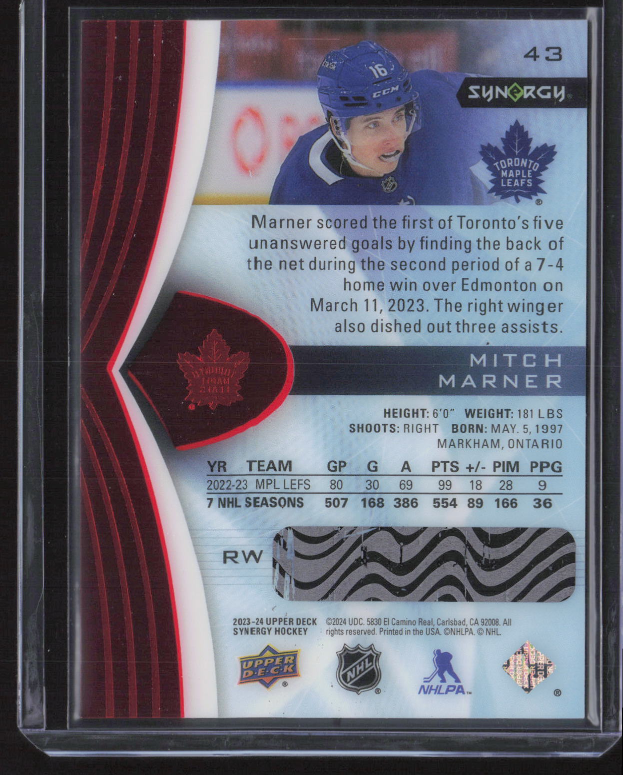 2023-24 Upper Deck Synergy #43 Mitch Marner Red Codes