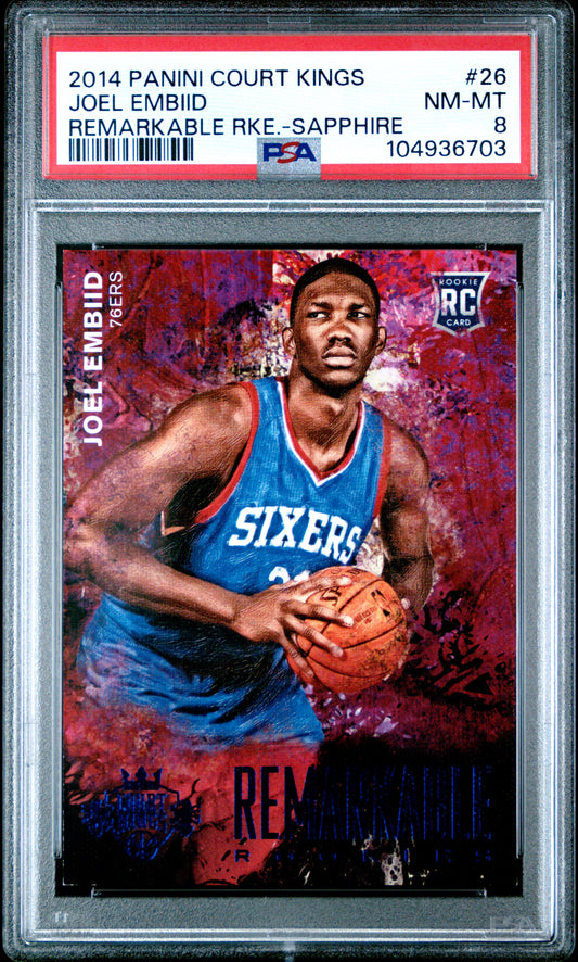 2014 Court Kings #26 Joel Embiid Remarkable Rookies Sapphire PSA 8