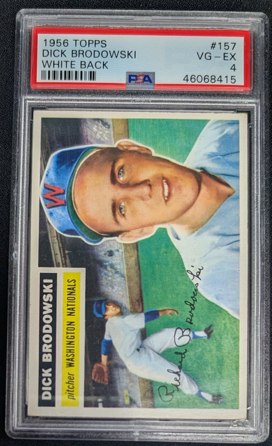 1956 Topps #157 Dick Brodowski RARE White Back PSA 4