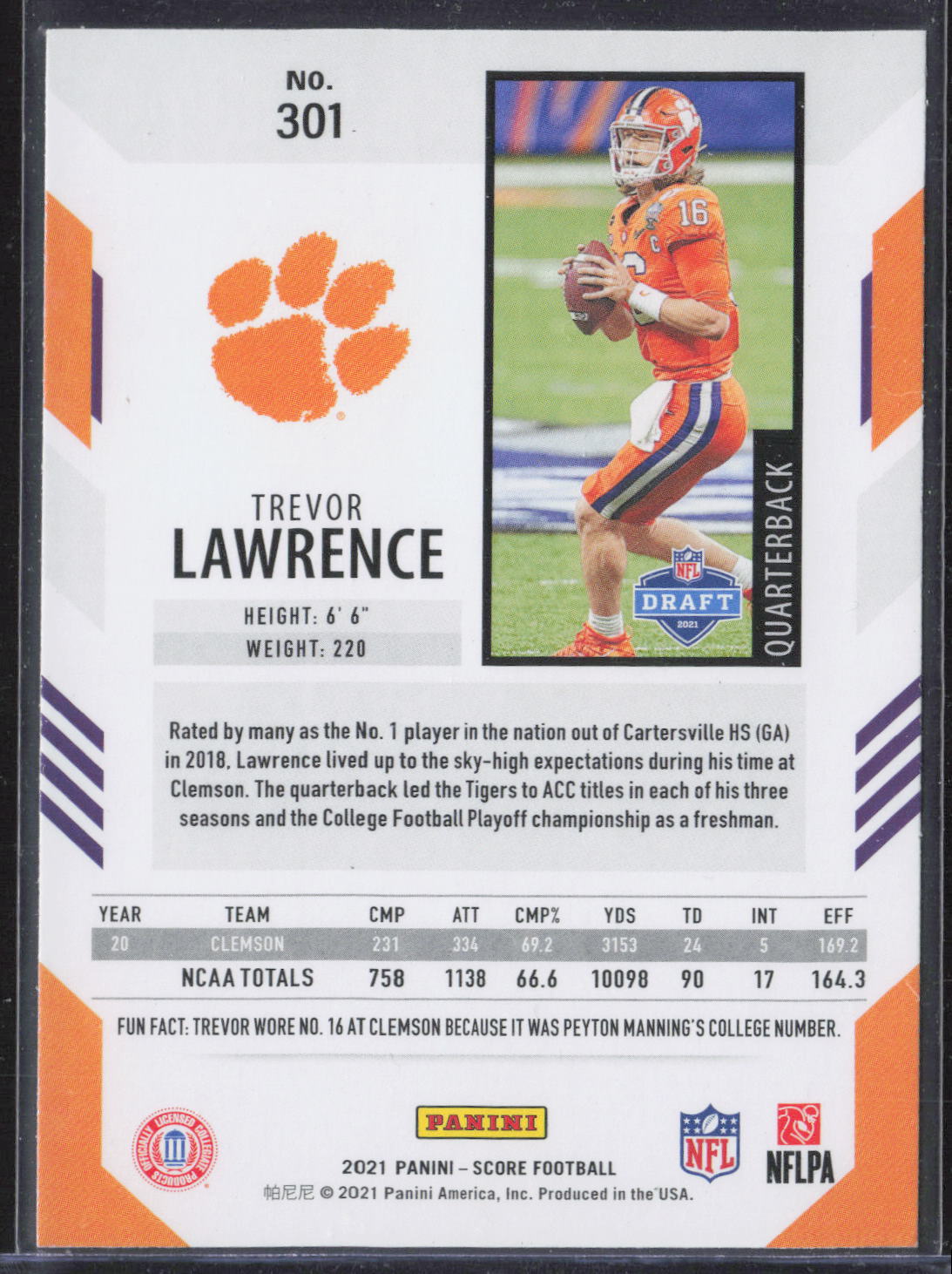 2021 Score #301 Trevor Lawrence Rookie