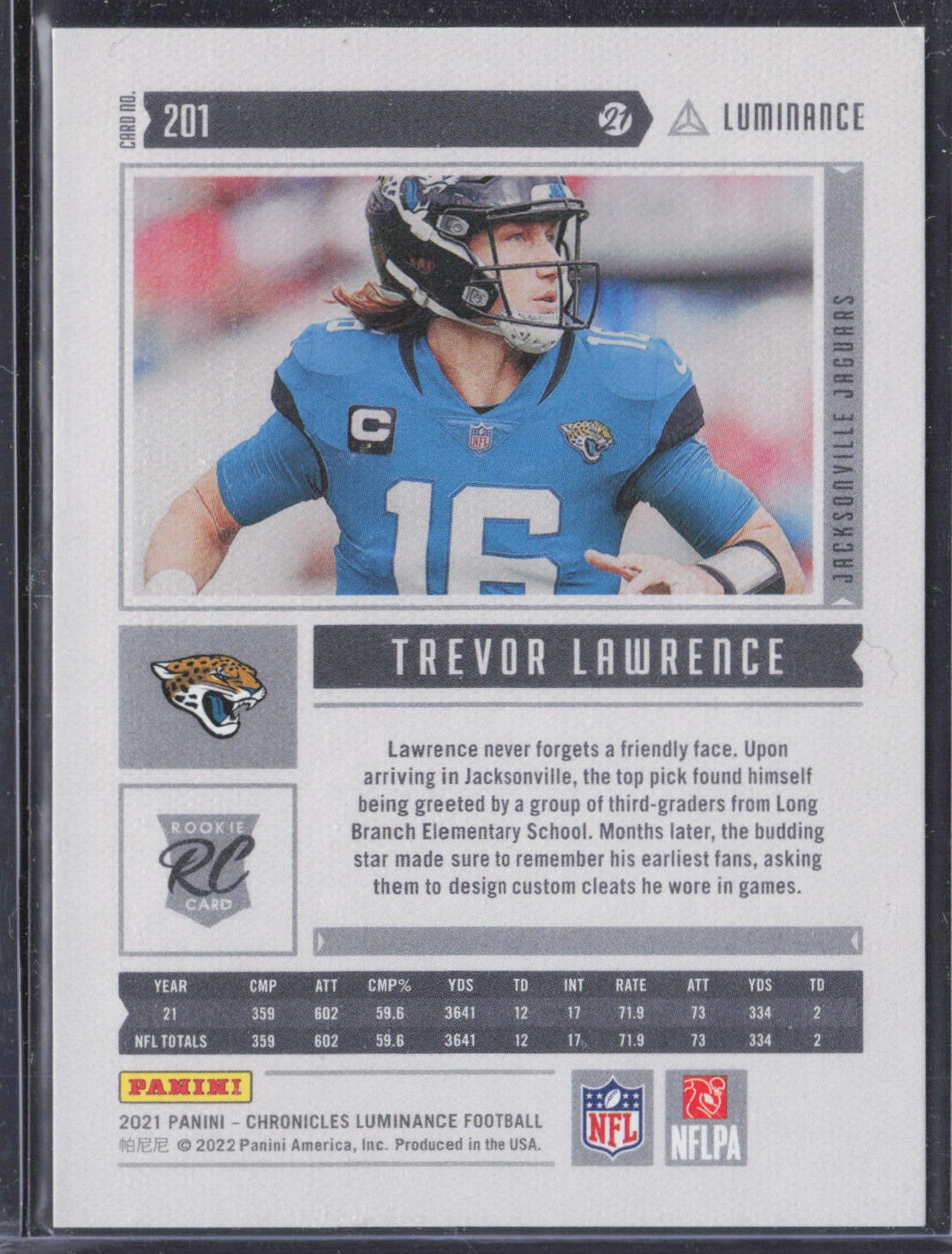 2021 Panini Chronicles #201 Trevor Lawrence Luminance Rookie