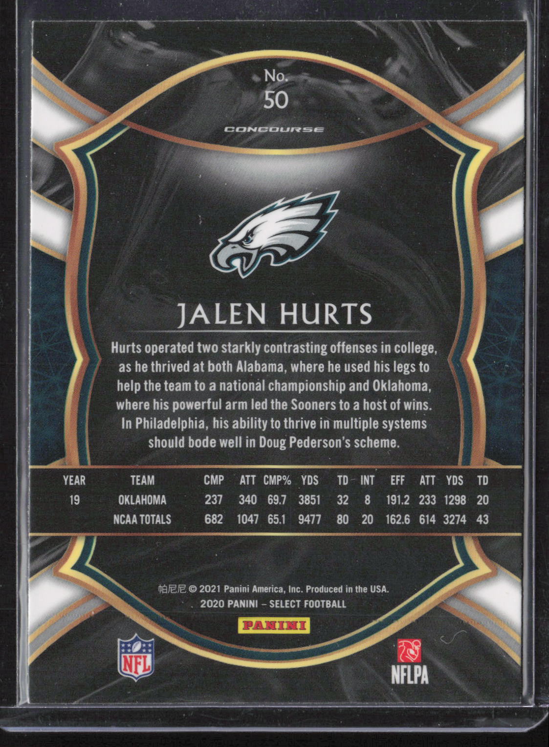 2020 Panini Select #50 Jalen Hurts Rookie