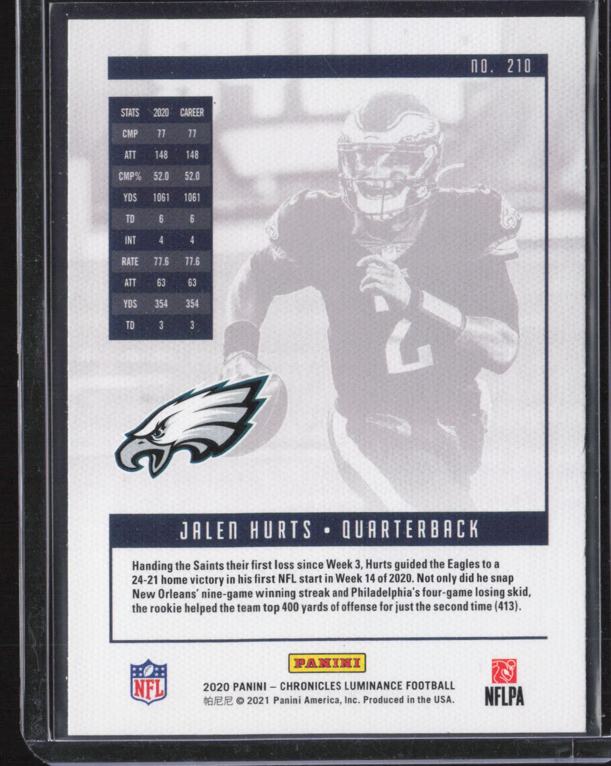 2020 Panini Chronicles #210 Jalen Hurts Luminance Update Rookies