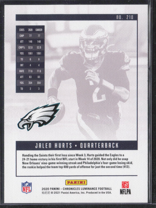 2020 Panini Chronicles #210 Jalen Hurts Luminance Update Rookies