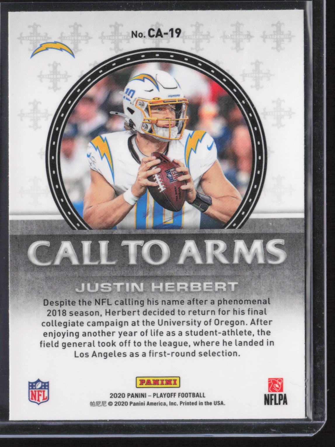 2020 Panini Playoff #CA-19 Justin Herbert Call to Arms