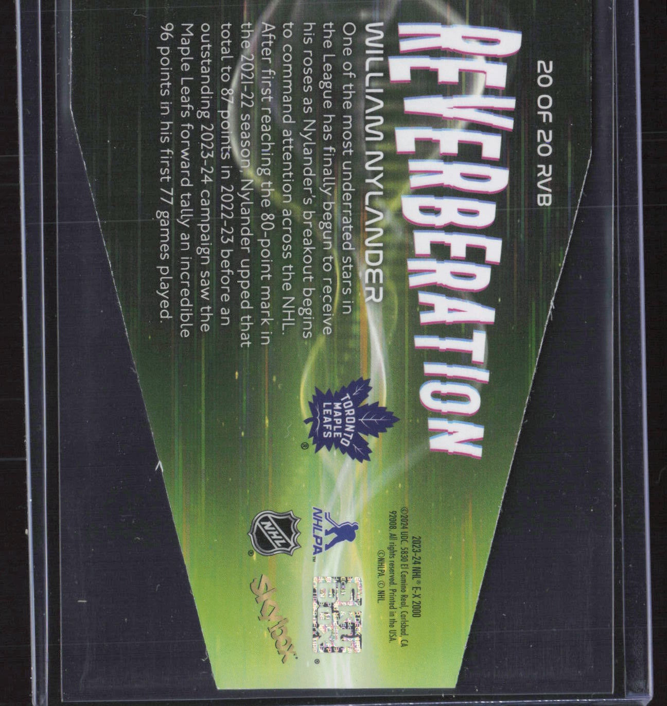 2023-24 SkyBox E-X 2000 #20 OF 20 RVB William Nylander Reverberation