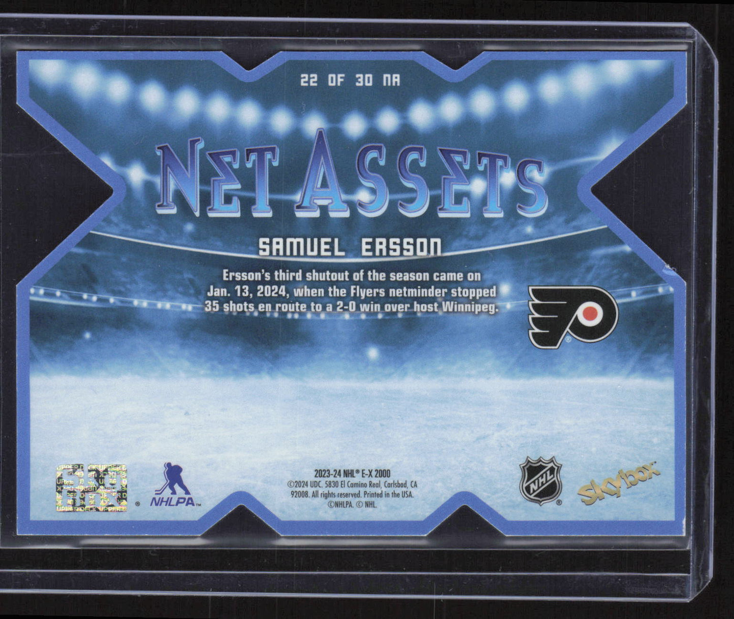 2023-24 SkyBox E-X 2000 #22 OF 30 NA Samuel Ersson Net Assets