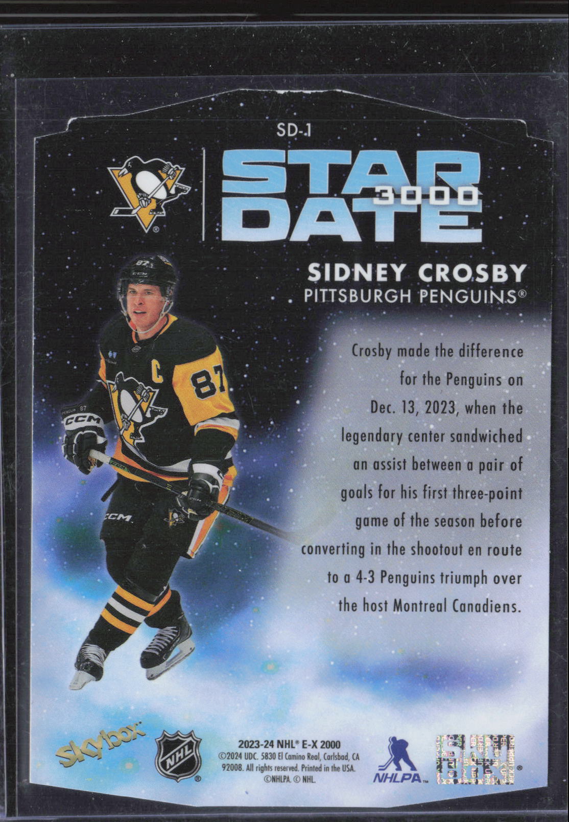 2023-24 SkyBox E-X 2000 #SD-1 Sidney Crosby Star Date 3000