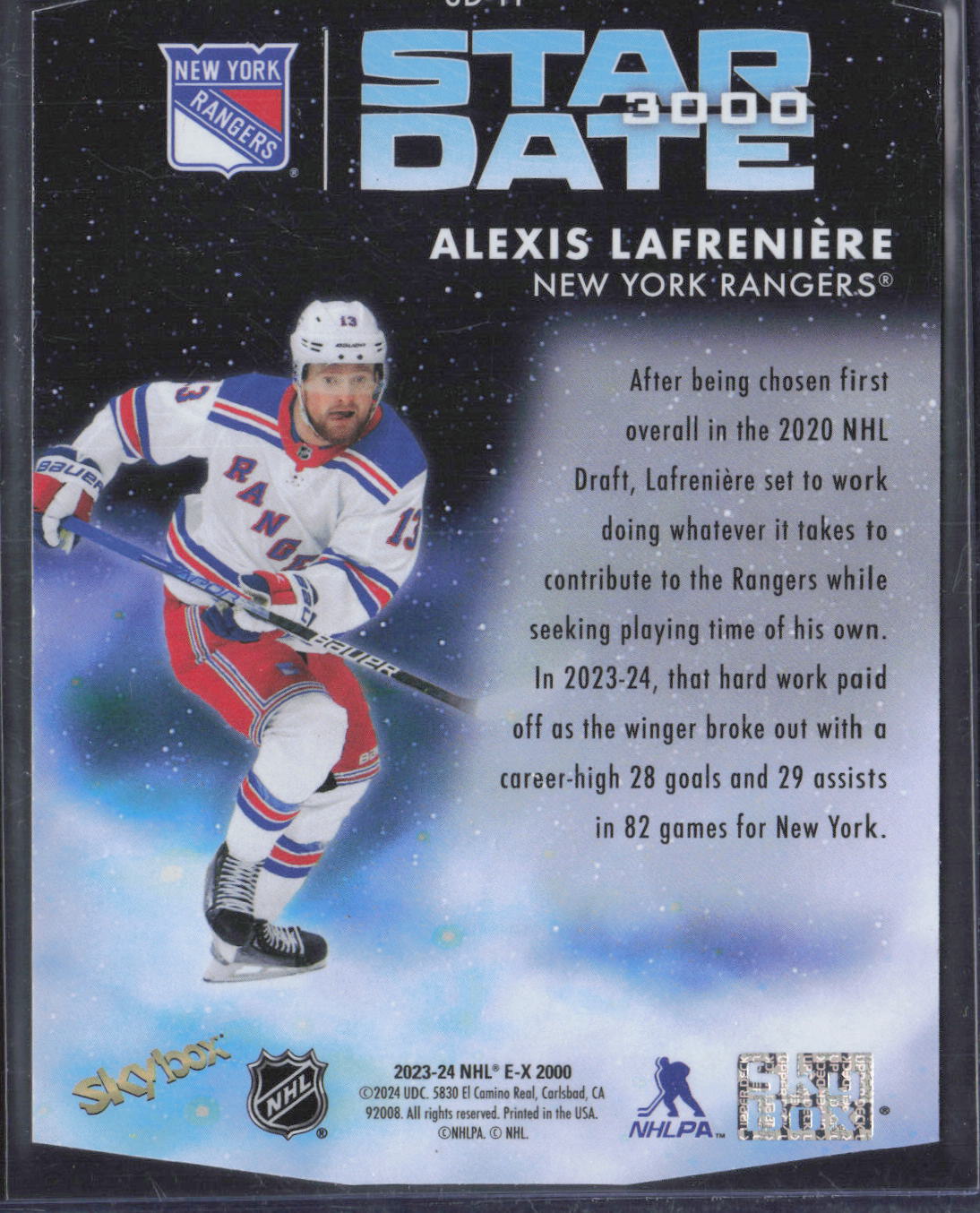 2023-24 SkyBox E-X 2000 #SD-11 Alexis Lafreniere Star Date 3000