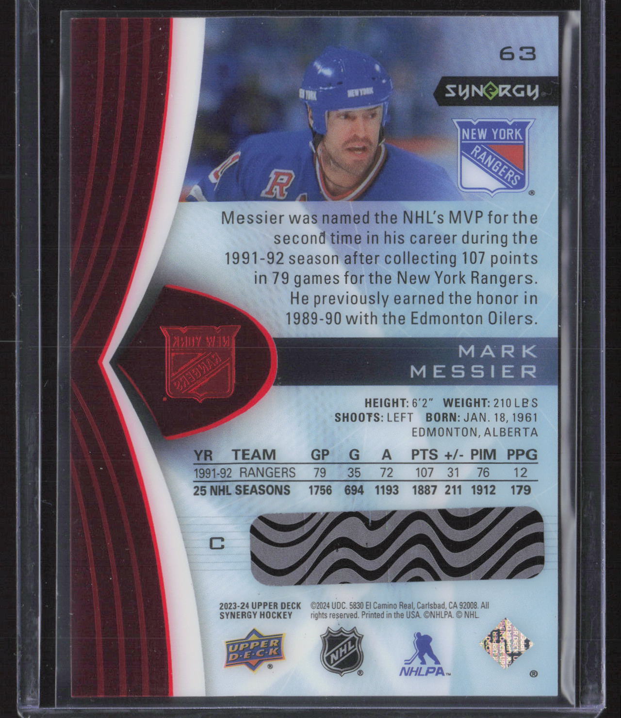 2023-24 Upper Deck Synergy #63 Mark Messier Red Codes